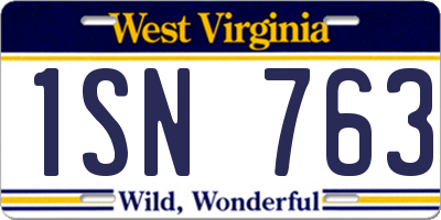 WV license plate 1SN763