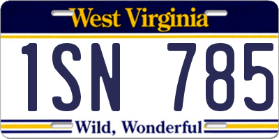 WV license plate 1SN785