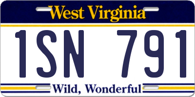 WV license plate 1SN791