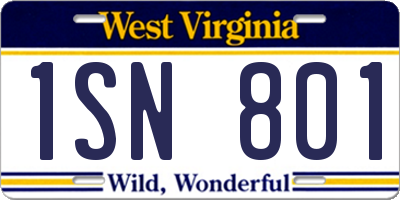 WV license plate 1SN801