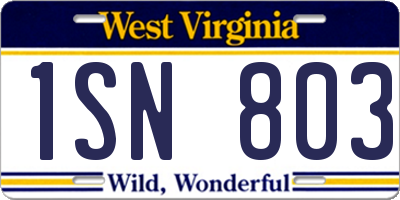 WV license plate 1SN803
