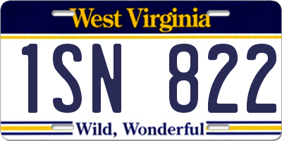 WV license plate 1SN822