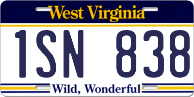 WV license plate 1SN838