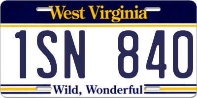 WV license plate 1SN840
