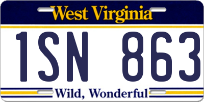WV license plate 1SN863