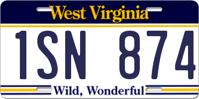 WV license plate 1SN874