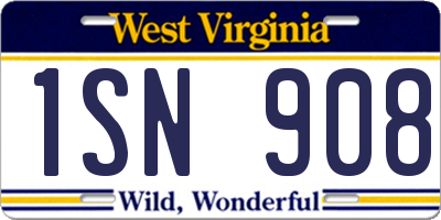 WV license plate 1SN908