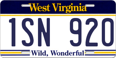 WV license plate 1SN920