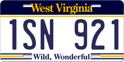 WV license plate 1SN921