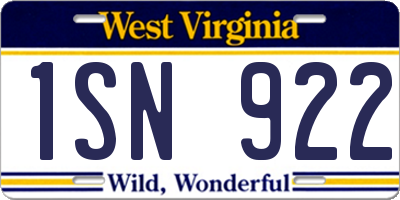 WV license plate 1SN922
