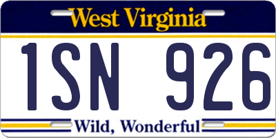 WV license plate 1SN926
