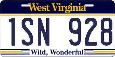 WV license plate 1SN928