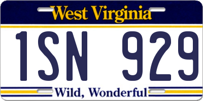 WV license plate 1SN929