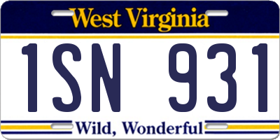 WV license plate 1SN931