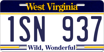WV license plate 1SN937