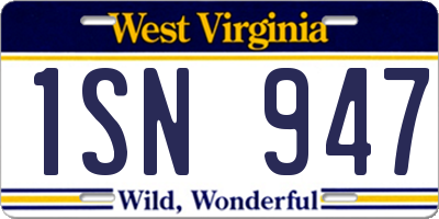 WV license plate 1SN947