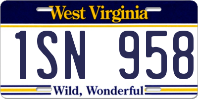 WV license plate 1SN958