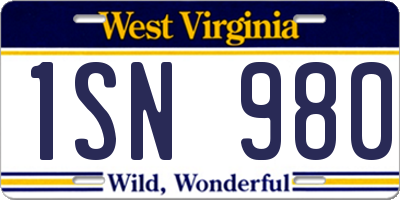 WV license plate 1SN980