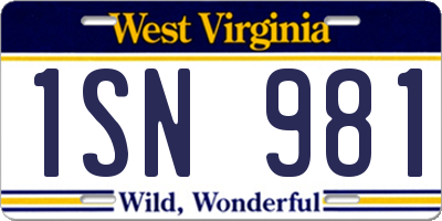 WV license plate 1SN981