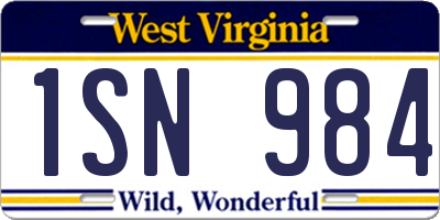 WV license plate 1SN984