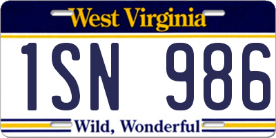 WV license plate 1SN986