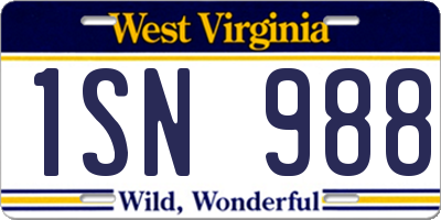 WV license plate 1SN988