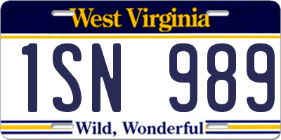 WV license plate 1SN989