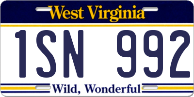 WV license plate 1SN992