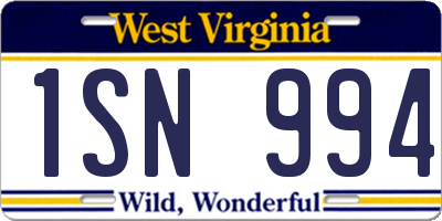 WV license plate 1SN994