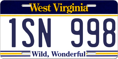 WV license plate 1SN998
