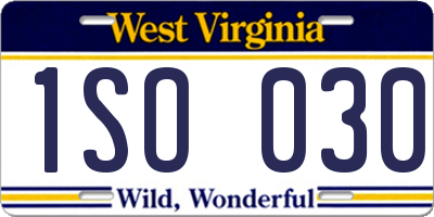 WV license plate 1SO030