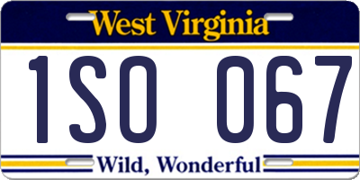 WV license plate 1SO067