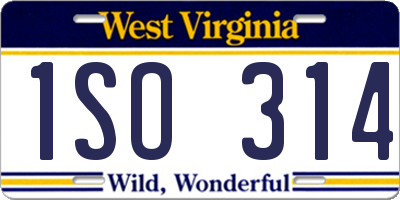 WV license plate 1SO314