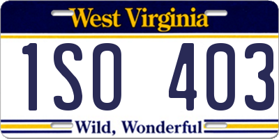 WV license plate 1SO403