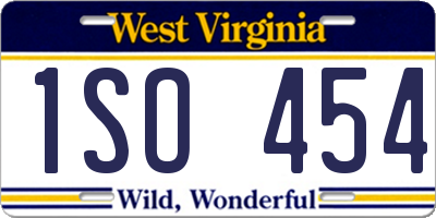 WV license plate 1SO454