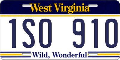 WV license plate 1SO910