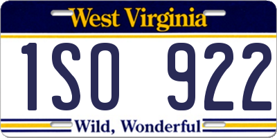 WV license plate 1SO922