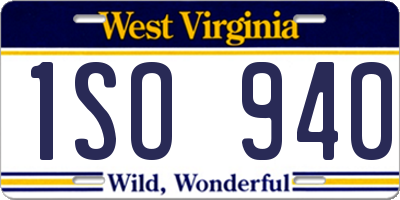 WV license plate 1SO940