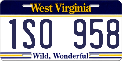 WV license plate 1SO958
