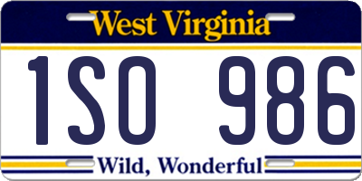 WV license plate 1SO986