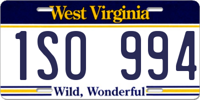 WV license plate 1SO994