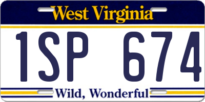 WV license plate 1SP674