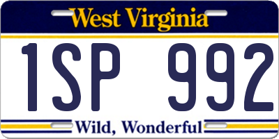 WV license plate 1SP992