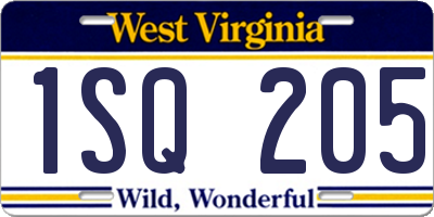 WV license plate 1SQ205