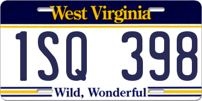 WV license plate 1SQ398
