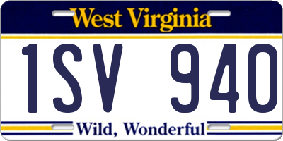 WV license plate 1SV940