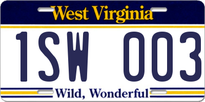 WV license plate 1SW003