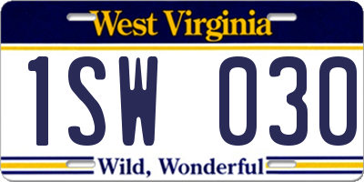 WV license plate 1SW030