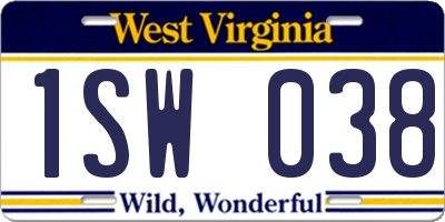 WV license plate 1SW038