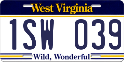 WV license plate 1SW039